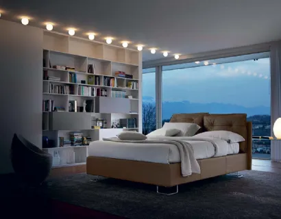 Letto in pelle Ambra con testiera imbottita e box contenitore di Bontempi Letti Design